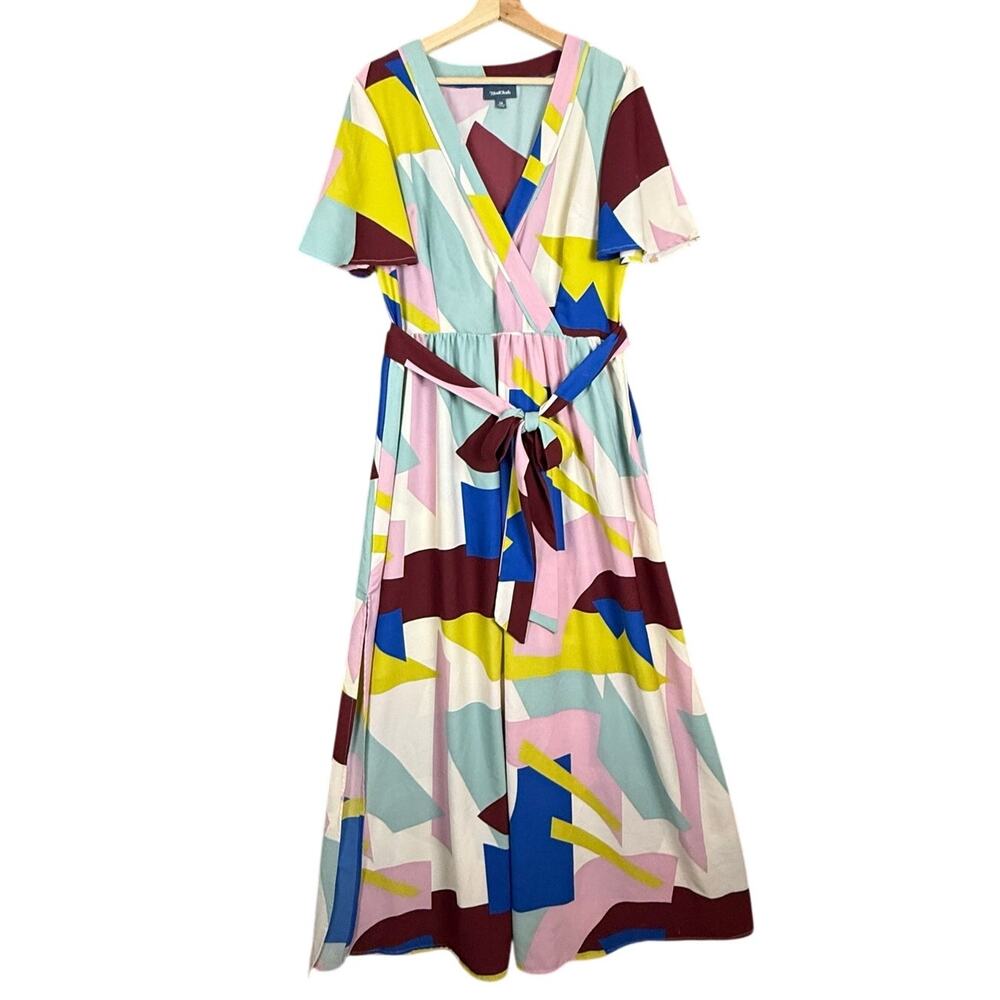 ModCloth Your Time To Shine Geometric Print ColorBlock Maxi Dress 14 Tie Waist - Picture 3 of 10